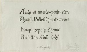 Mayfield Church - Inskription till Thomas Rolleston: pennteckning, nd [?1700-talet] av Unbekannt