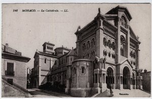 Monaco: yttre vy av Cathedrale Notre Dame Immaculee (Notre-Dame-Immaculee) - Vykort sent 1800- och 1900-tal av William M. Timlin