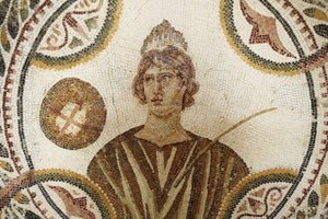 Mosaik: en av de nio muserna. Polymnia: religiös och retorisk sång (detalj). III AD/Musee d