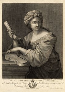 Musica inter artes ingenua numerata, Gravyr av Pietro Savorelli efter en målning av Giovanni Francesco Romanelli, barockmålare på 1700-talet. av Unbekannter Künstler