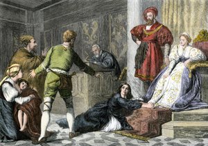 Myter och legender: dottern till en jude som anklagades för häxeri under medeltiden. Färggravyr från 1800-talet. av Unbekannter Künstler