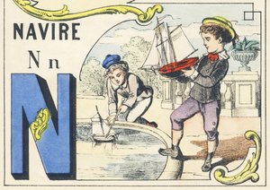 N: skepp - Spelalfabetet, ca 1890 (illustration) av Unbekannt