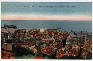 Normandie, Calvados (14), Trouville: panoramautsikt över kasinot och bryggorna - Vykort sent 1800- och 1900-tal av William M. Timlin