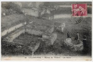 Normandie, Seine Maritime (76), Lillebonne: utsikt över ruinerna av teatern och de romerska baden - Vykort sent 1800-tidigt 1900-tal av William M. Timlin