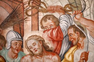 Our Lady of the Assumption of Cordon Church. Fresk. Kristi flagellation. Frankrike. Frankrike. av Unbekannter Künstler