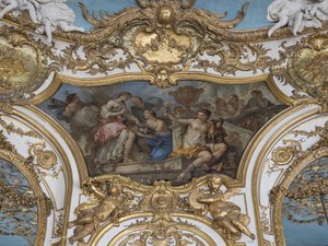 Nymfer som erbjuder blommor i Psyche på tröskeln till Palace of Love. Målning av Charles Joseph Natoire (1700-1777) av Unbekannt
