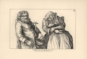 Gamle Darby med tom tankard och Joan med sin tobakspipa. Kopparstick efter en satirisk illustration av Timothy Bobbin (John Collier) (1708-1786) från Human Passions Delineated, John Haywood, Manchester av Unbekannter Künstler