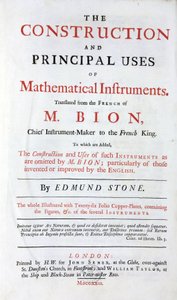 Titelsidan på boken av Nicolas Bion (1652-1933) om matematiska instrument, engelsk översättning, med tillägget "English improvements", publicerad i London 1723 av Unbekannt