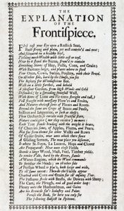 Titelsida och förklaring i diktform av den 4:e upplagan av "Systema agriculturae: mysteriet med hushållning upptäckt" av John Worlidge (aktiv 1669-1698), publicerad i London 1697 av Unbekannt
