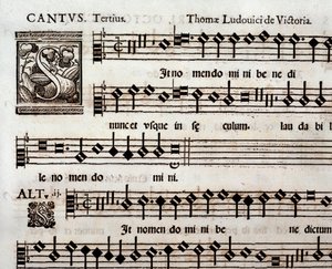 Sida av musikaliska partitur av In the Name of the Lord av Thomas Louis de Victoria av Unbekannter Künstler
