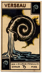 Paranormalt. Astrologi. Vattumannen (vattenbäraren). Astrologiskt kort från: Le Tarot Astrologique (Astrologisk Tarot), av Georges Muchery, Frankrike av Unbekannter Künstler