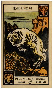 Paranormalt. Astrologi. Väduren (väduren). Astrologiskt kort från: Le Tarot Astrologique (Astrologisk Tarot), av Georges Muchery, Frankrike av Unbekannter Künstler
