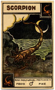 Paranormalt. Astrologi. Skorpionen (Skorpionen). Astrologiskt kort från: Le Tarot Astrologique (Astrologisk Tarot), av Georges Muchery, Frankrike av Unbekannter Künstler
