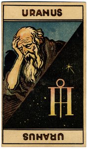 Paranormalt. Astrologi. Uranus (planet). Astrologikort från: Le Tarot Astrologique (Astrologisk Tarot), av Georges Muchery, Frankrike av Unbekannter Künstler