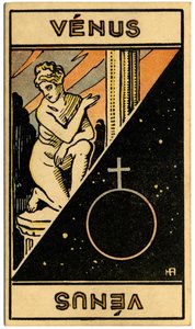 Paranormalt. Astrologi. Venus (planet). Astrologikort från: Le Tarot Astrologique (Astrologisk Tarot), av Georges Muchery, Frankrike av Unbekannter Künstler