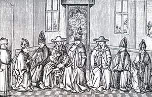 Eremiten Peter, påven Urban II och Simeon Patriark av Jerusalem. av Unbekannt