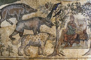 Picardie 073 - Laon - Föreningarnas hus - Roman Mosaic of Blanzy - "Orphee charm the animals" av Unbekannt