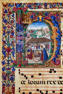 Piccolomini bibliotek: körbok, torsk. 2.B, ff. 5v med "Nativity", av Florentine illuminator. Detalj. av Unbekannter Künstler