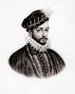 Porträtt av Karl IX (1560-1574), kung av Frankrike, gravyr, sd. av Unbekannter Künstler