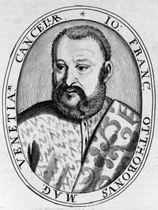 Porträtt av Francesco Ottoboni (1500-talet), Venedigs storkansler, gravyr av William M. Timlin