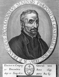 Porträtt av Francesco Piccolomini (1582-1651), italiensk jesuit, var överordnade i Society of Jesus från 1649 till 1651, gravyr av William M. Timlin