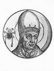 Porträtt av Johannes III (död 574), 61:e påven av katolska kyrkan från 561, gravyr av William M. Timlin