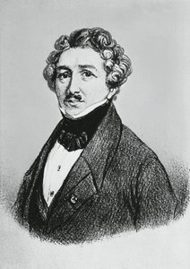 Porträtt av Louis-Jacques-Mande Daguerre (1787-1851), fransk konstnär, fysiker och kemist, känd för sin uppfinning av fotoprocessen daguerreotypi