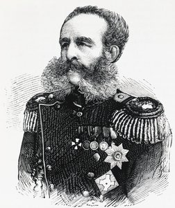 Porträtt av prins Dmitrij Ivanovitj Sviatopolk-Mirsky (1825-1899), rysk general, gravyr av William M. Timlin