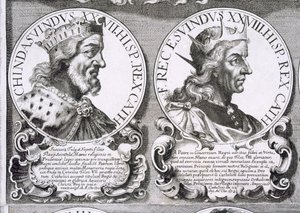 Porträtt av Chindasuinth och Recceswinth (litho) av Unbekannt