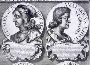 Porträtt av Gesalec och Amalaric (litho) av Unbekannt
