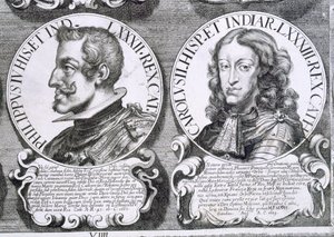 Porträtt av Filip IV och Karl II (litho) av Unbekannt