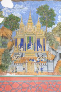 Reamker-fresker som pryder väggarna i det kungliga palatskomplexet i Phnom Penh, Kambodja (foto) av Unbekannter Künstler