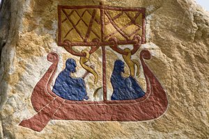 Registrering och representation av en drakkar (Vikingaskepp) Viking Rune. Vikingamuseet, Bork på Ringkoebing Fjord, Danmark av Unbekannter Künstler