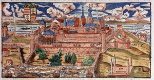 Förstärkt Buda (Ungern), ca 1550 (gravyr) av Unbekannter Künstler