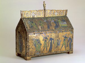 Relikskista med scener ur den heliga Valerias liv, Limoges, ca 1175 (trä, kopparförgylld och emalj) av Unbekannt