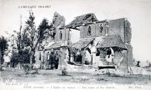 Ruiner av kyrkan i byn Frise, Somme, Frankrike 1914-1918 (vykort) av Unbekannter Künstler