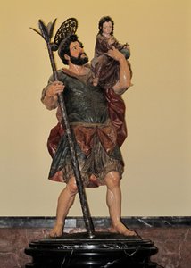 Sankt Kristoffer - Polykrom staty, barockkonst av Unbekannter Künstler