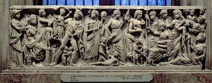 Sarkofag med relief föreställande Prometheus och människans skapelse, romersk, från Arles, 300-talet e.Kr. (marmor) av Unbekannt
