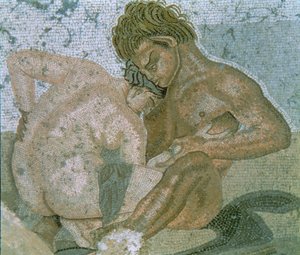 Satyr och Maenad, detalj av en mosaik från Faunens hus av Unbekannter Künstler