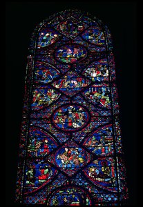 Scener ur Karl den Stores liv (747-814) från ambulatoriet, ca 1215-35 (målat glas) (se även 98071) av Unbekannt