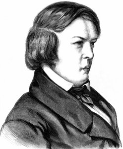Schumann, Robert , tysk kompositör , född 08. 06. 1810 i Zwickau, död 29. 07. 1856 i Endenich nära Bonn, träsnitt omkring 1860 av Unbekannter Künstler