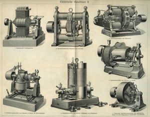 Vetenskaps- och tekniknämnd som representerar tyska elektriska maskiner. Illustration hämtad från "Meyers Grosses Konversations - Lexikon""" 1904. Bibliographers Institute, Leipzig och Wien av Unbekannt