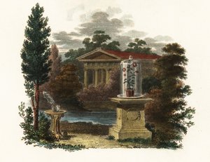 Vetenskapliga uppfinningar av Stephen Hales i en trädgård.1802 (gravyr) av Unbekannter Künstler