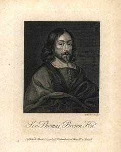 Sir Thomas Brown, engelsk universalgeni och författare inom vetenskap, medicin, religion och esoterik, död 1682. Kopparstick från William Richard
