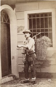 Små metier: porträtt av en säljare av halm, korgen laddas på baksidan. 1800-tal Tryck på kartong Dim. 6x9,3 cm av Unbekannt