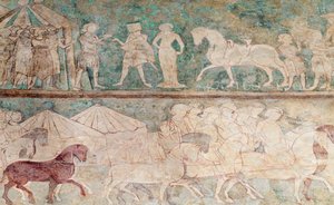 Spanien, Aragon, Zaragoza, Aljaferia Palace, Fresco detalj av Benjamin Baud
