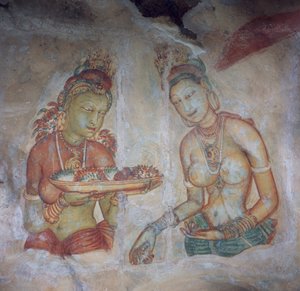 Sri Lanka, fresker av klippfästningen med anor från 500-talet, Sigiriya (UNESCOs världsarvslista