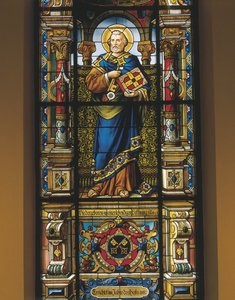 Fönster i målat glas från St. Peter, Stockholm, Sverige av William M. Timlin