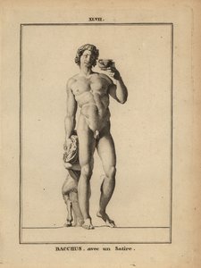 Staty av Bacchus, den romerska vinguden, naken med en satyr av Unbekannt
