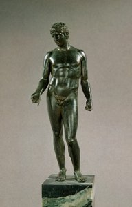 Staty av Merkurius, anpassning av den grekiska Discophoros of Polyclitus, romersk, 25-50 e.Kr. (brons) av Unbekannt